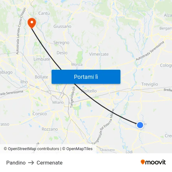 Pandino to Cermenate map