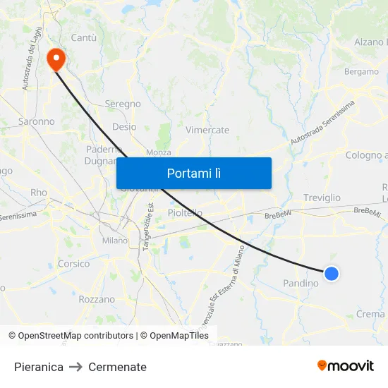 Pieranica to Cermenate map