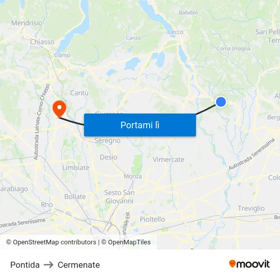 Pontida to Cermenate map