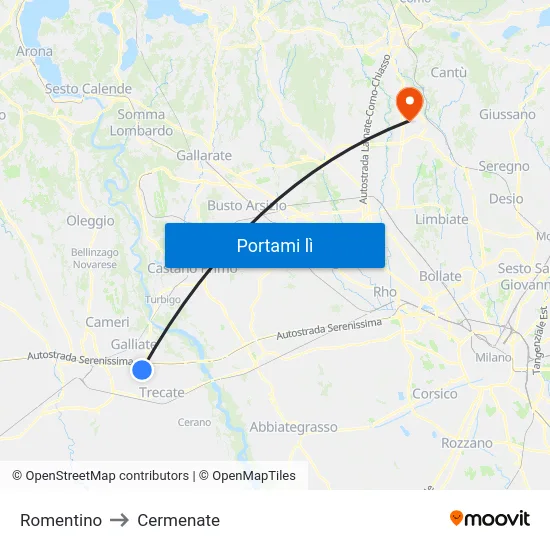 Romentino to Cermenate map