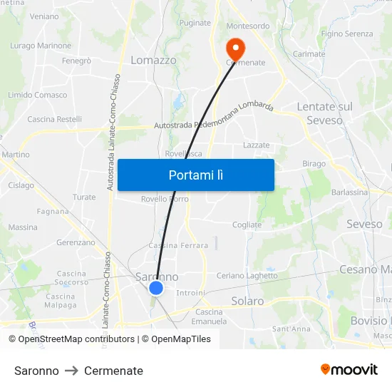 Saronno to Cermenate map
