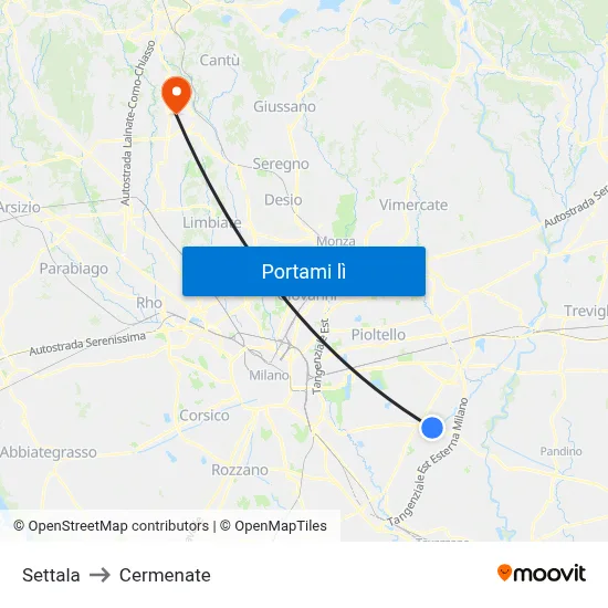 Settala to Cermenate map