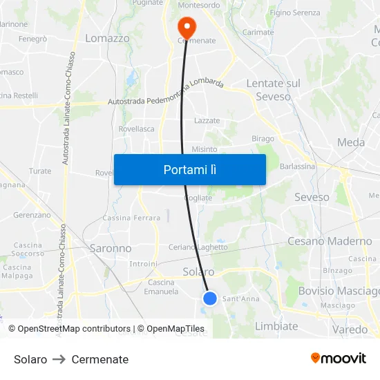 Solaro to Cermenate map