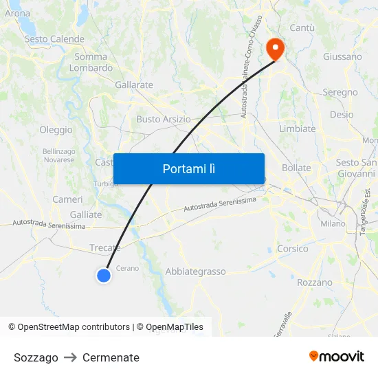 Sozzago to Cermenate map