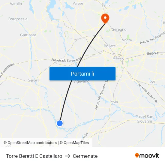 Torre Beretti E Castellaro to Cermenate map