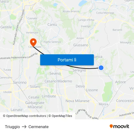 Triuggio to Cermenate map
