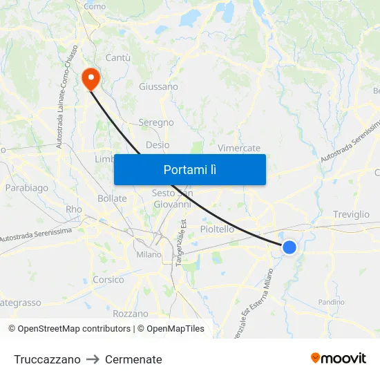 Truccazzano to Cermenate map