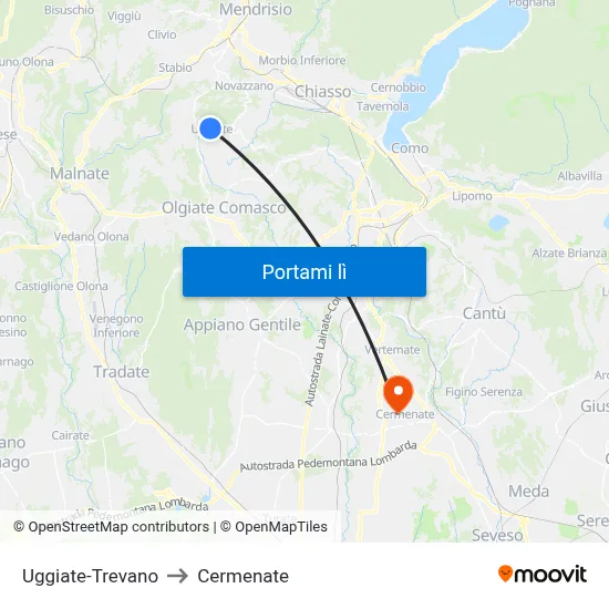 Uggiate-Trevano to Cermenate map