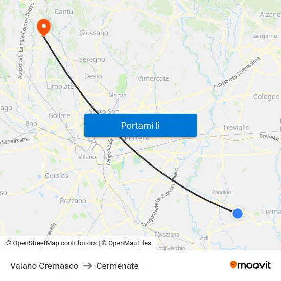 Vaiano Cremasco to Cermenate map