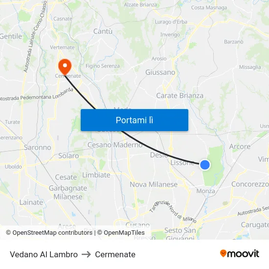 Vedano Al Lambro to Cermenate map