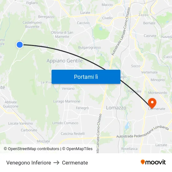 Venegono Inferiore to Cermenate map