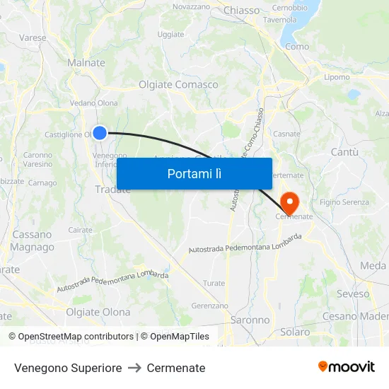 Venegono Superiore to Cermenate map