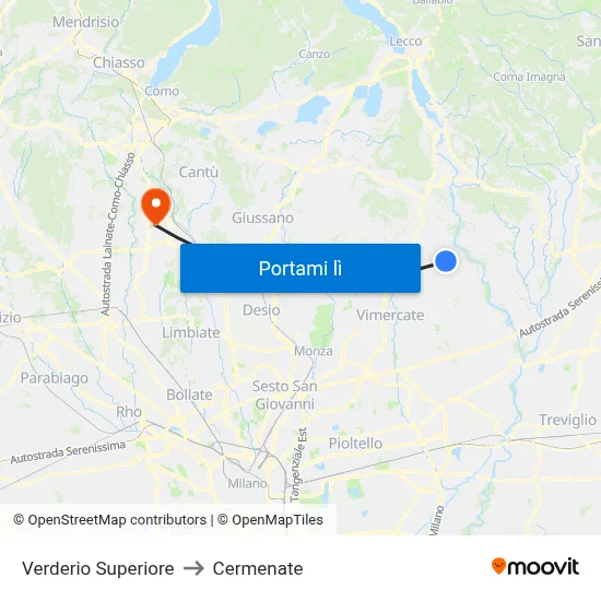 Verderio Superiore to Cermenate map