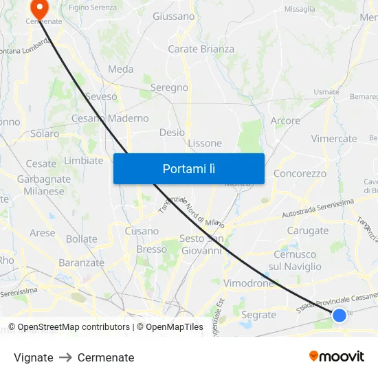 Vignate to Cermenate map