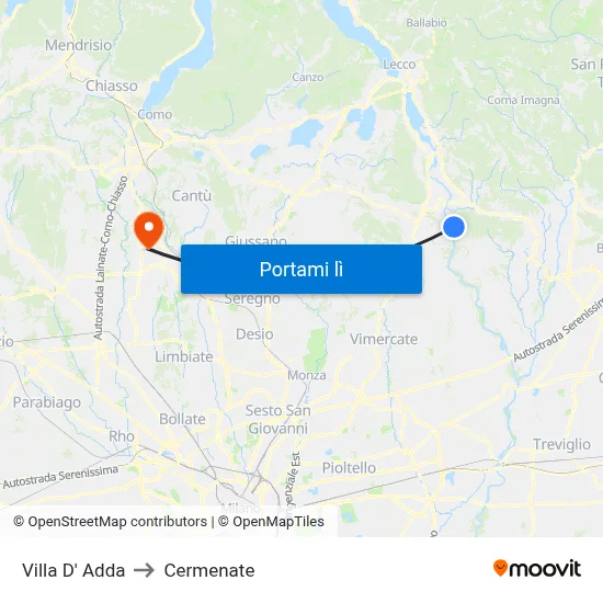 Villa D' Adda to Cermenate map