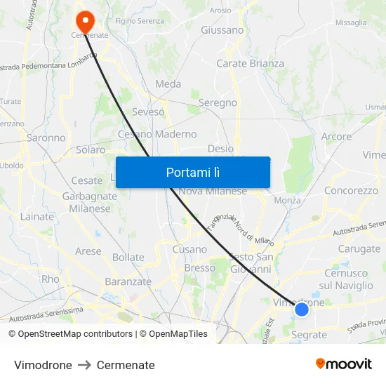 Vimodrone to Cermenate map