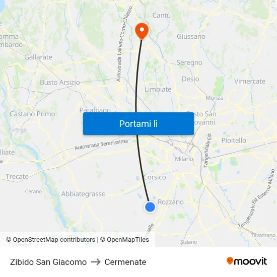 Zibido San Giacomo to Cermenate map