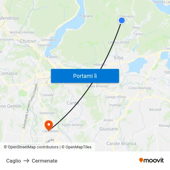 Caglio to Cermenate map