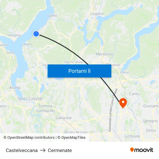 Castelveccana to Cermenate map