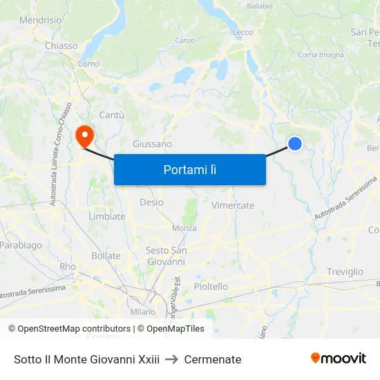 Sotto Il Monte Giovanni Xxiii to Cermenate map