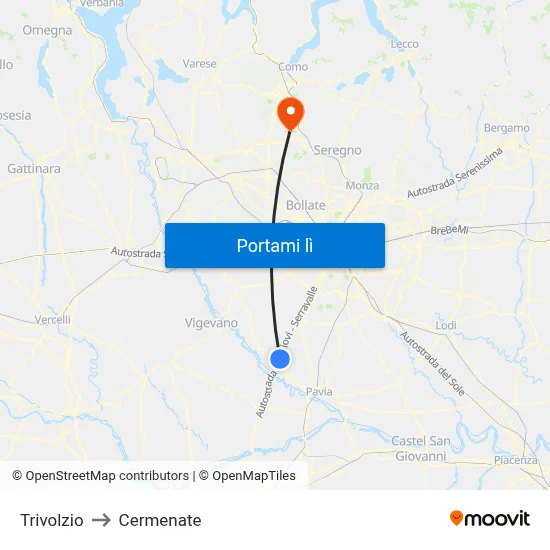 Trivolzio to Cermenate map