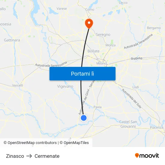 Zinasco to Cermenate map