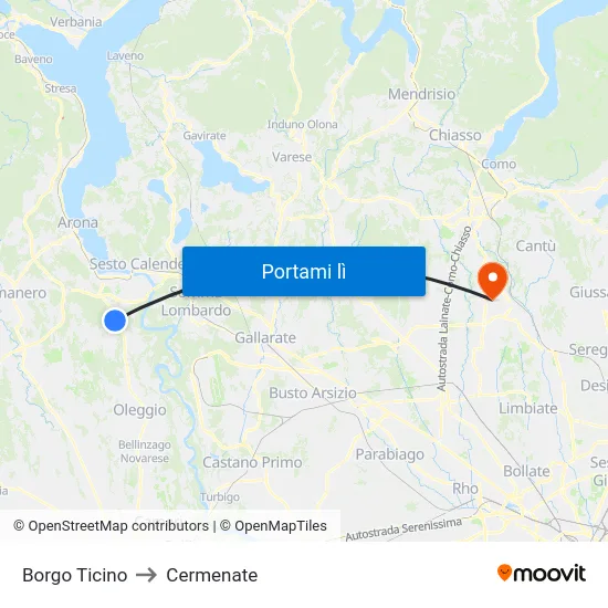 Borgo Ticino to Cermenate map