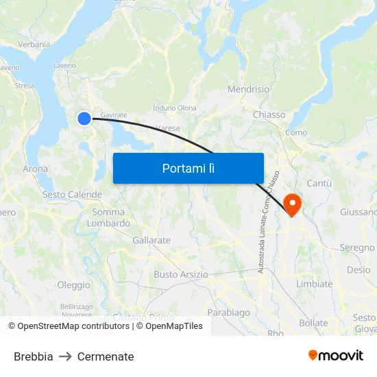 Brebbia to Cermenate map