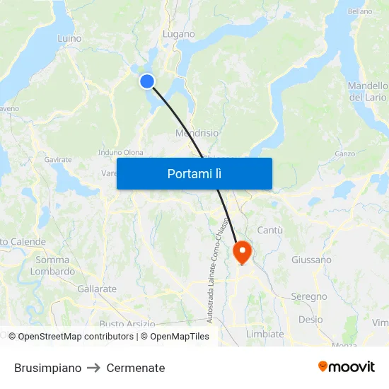 Brusimpiano to Cermenate map