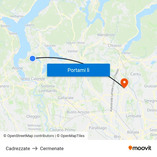 Cadrezzate to Cermenate map