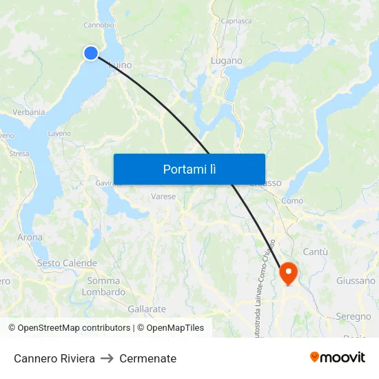 Cannero Riviera to Cermenate map
