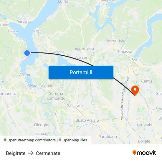 Belgirate to Cermenate map