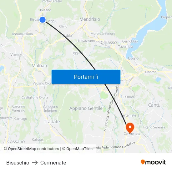 Bisuschio to Cermenate map