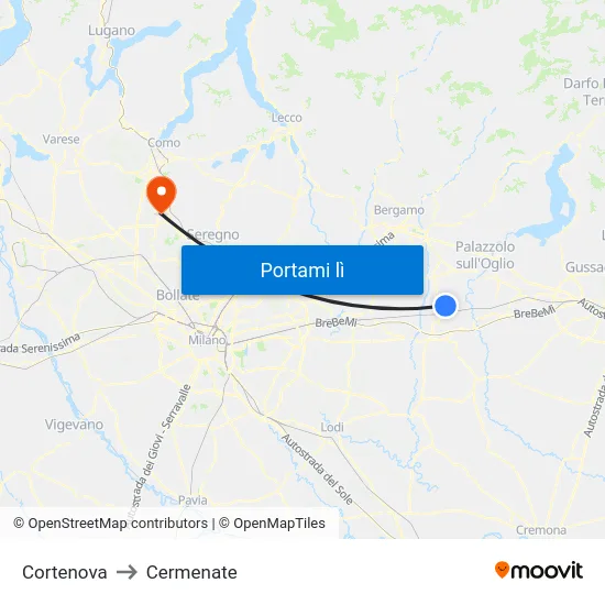 Cortenova to Cermenate map