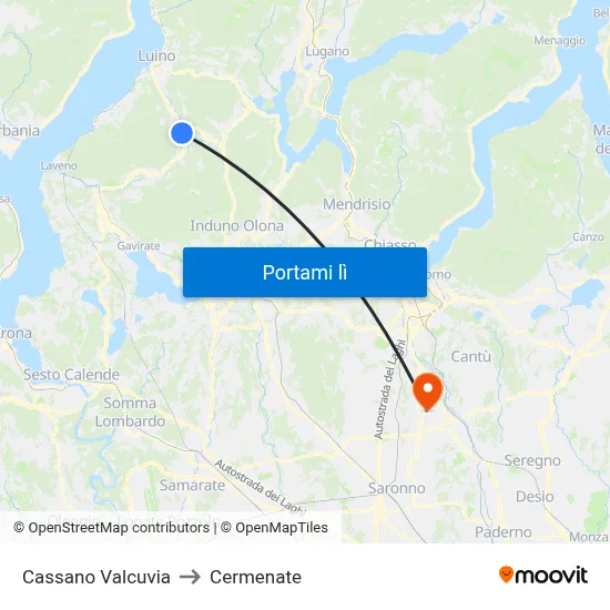 Cassano Valcuvia to Cermenate map