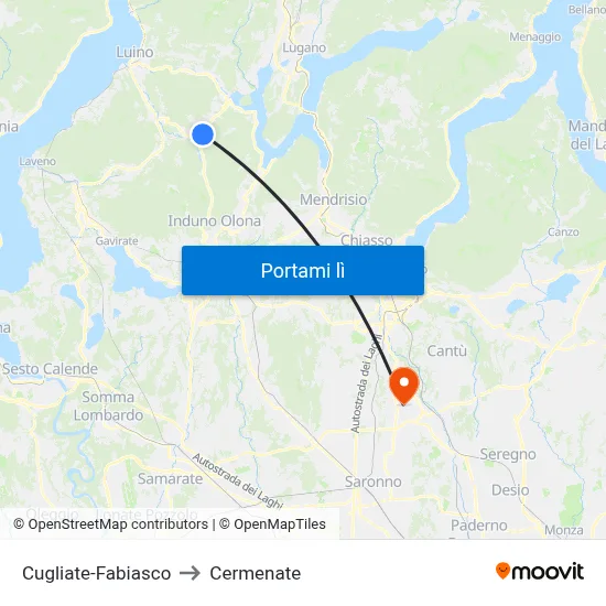 Cugliate-Fabiasco to Cermenate map