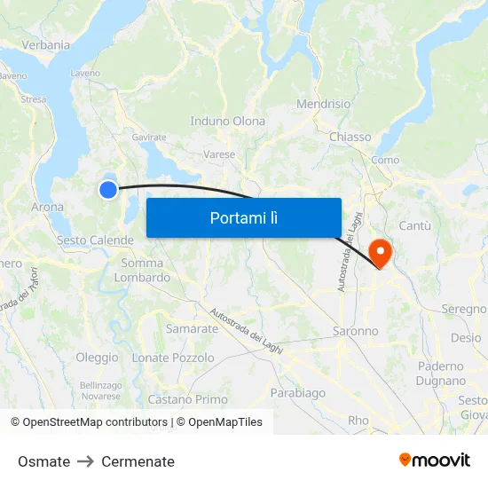 Osmate to Cermenate map