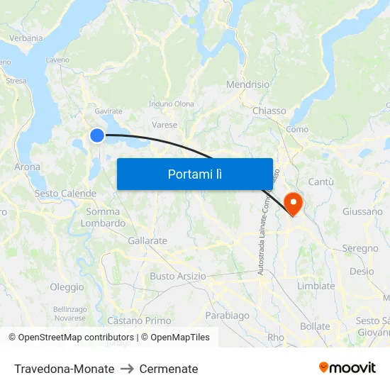 Travedona-Monate to Cermenate map
