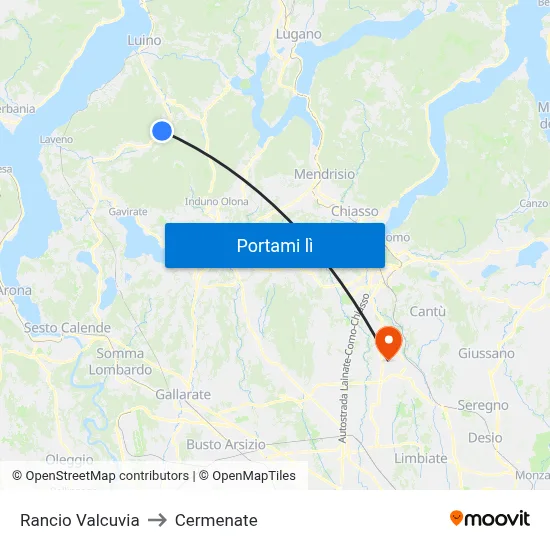 Rancio Valcuvia to Cermenate map