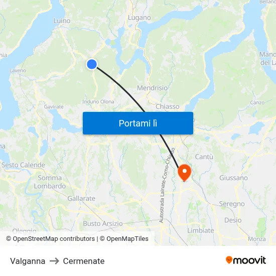 Valganna to Cermenate map
