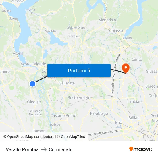 Varallo Pombia to Cermenate map