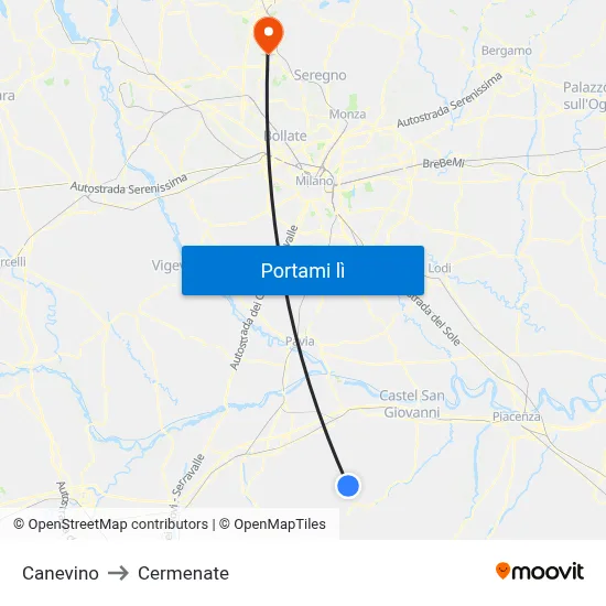 Canevino to Cermenate map