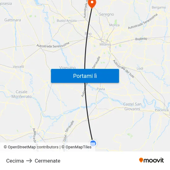 Cecima to Cermenate map