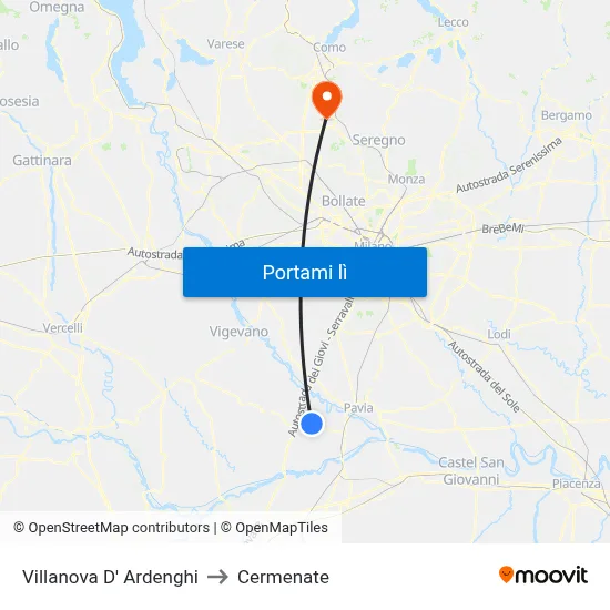Villanova D' Ardenghi to Cermenate map