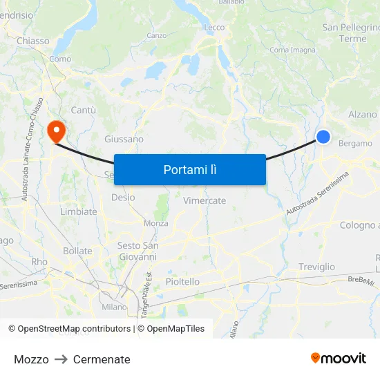 Mozzo to Cermenate map