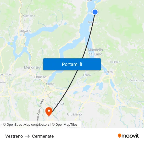 Vestreno to Cermenate map