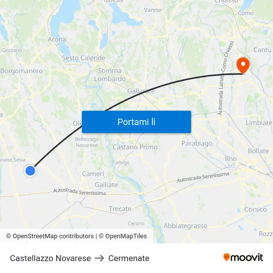 Castellazzo Novarese to Cermenate map