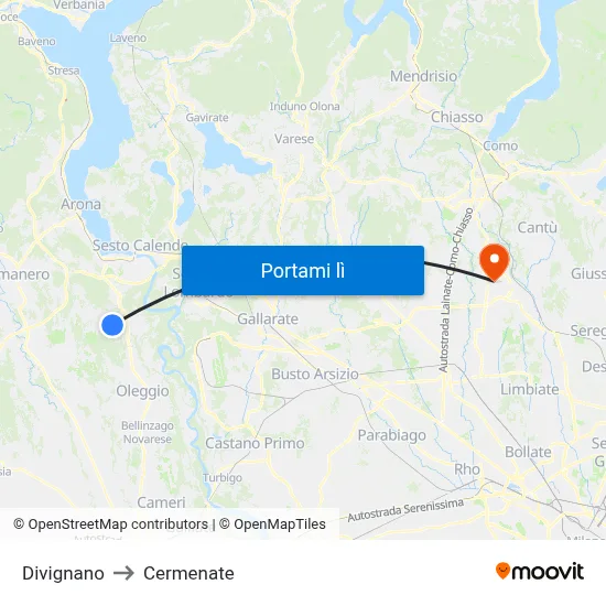 Divignano to Cermenate map