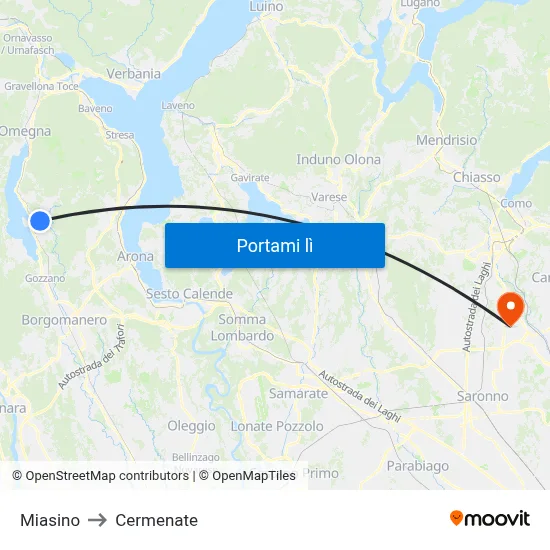 Miasino to Cermenate map