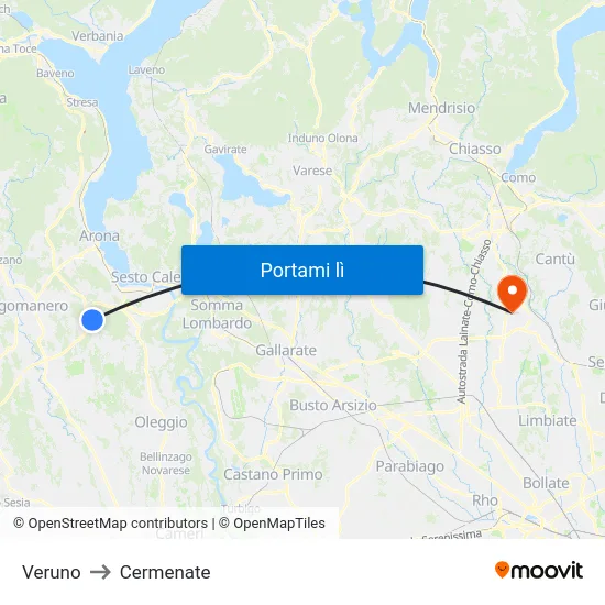 Veruno to Cermenate map